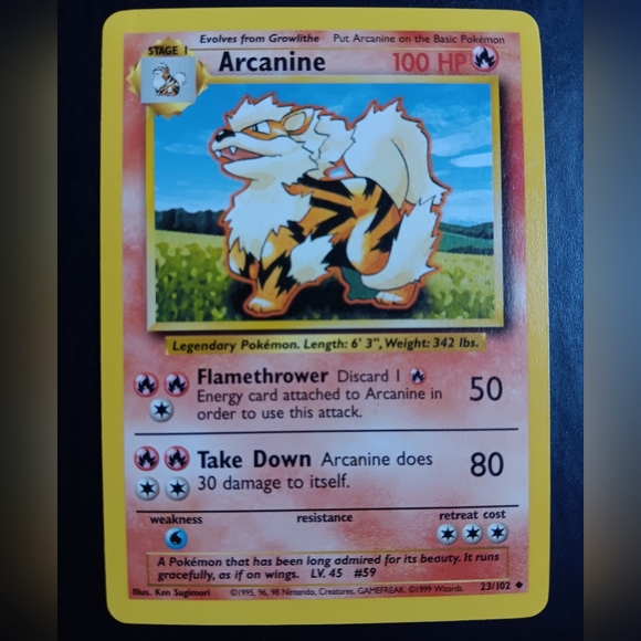Arcanine Pokemon Card - Base Set - NO. 23/102 Uncommon Non-Holo - Picture 1 of 9